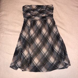 Strapless, plaid cocktail dress